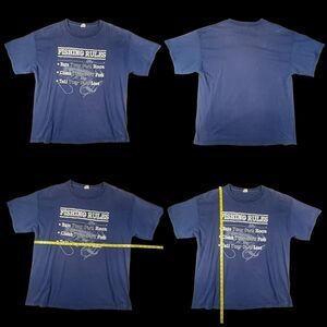 Vintage Fishing Rules Tell Your Own Lies Mens T-Shirt Navy Blue Size XL Humor